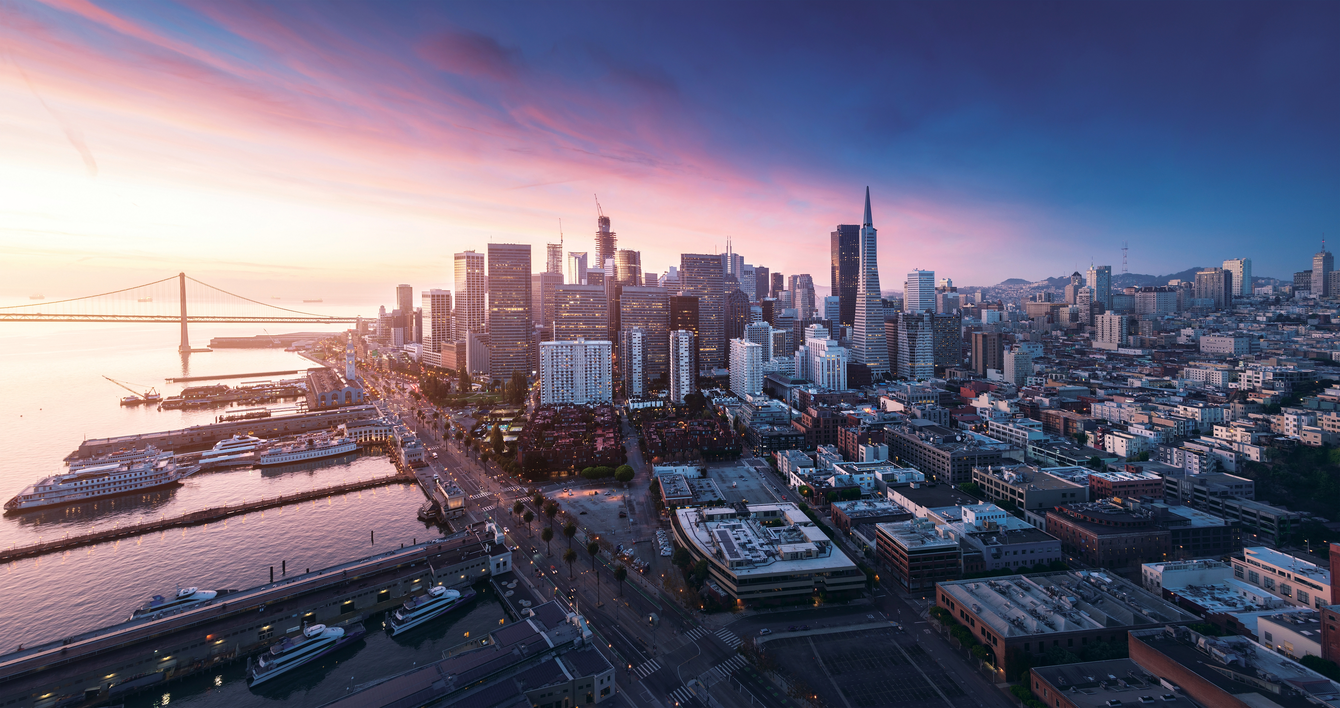 San Francisco Bay Area skyline at dusk
