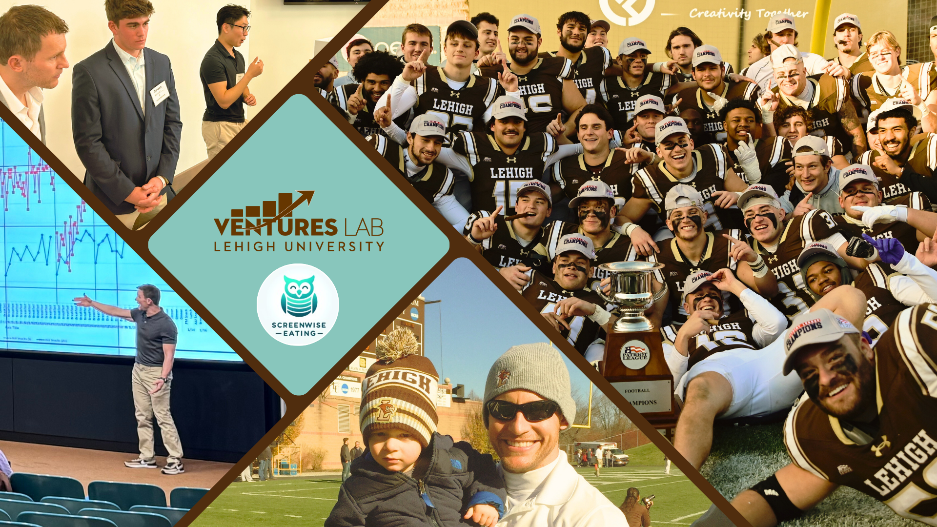 a montage of Screenwise Yum Eats founders Lehigh Football