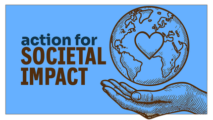 action for societal impact with a hand holding the globe with a heart