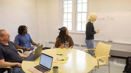 a group of students and alumni work at Lehigh Venture Studio