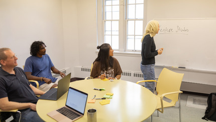 a group of students and alumni work at Lehigh Venture Studio