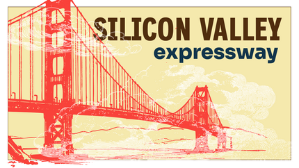 Silicon Valley Expressway with an illustration of the Golden Gate Bridge